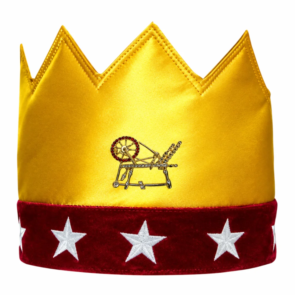 Masonic HOJ Satin Crown – Gold Satin, Red Velvet, Stone Studded Pin