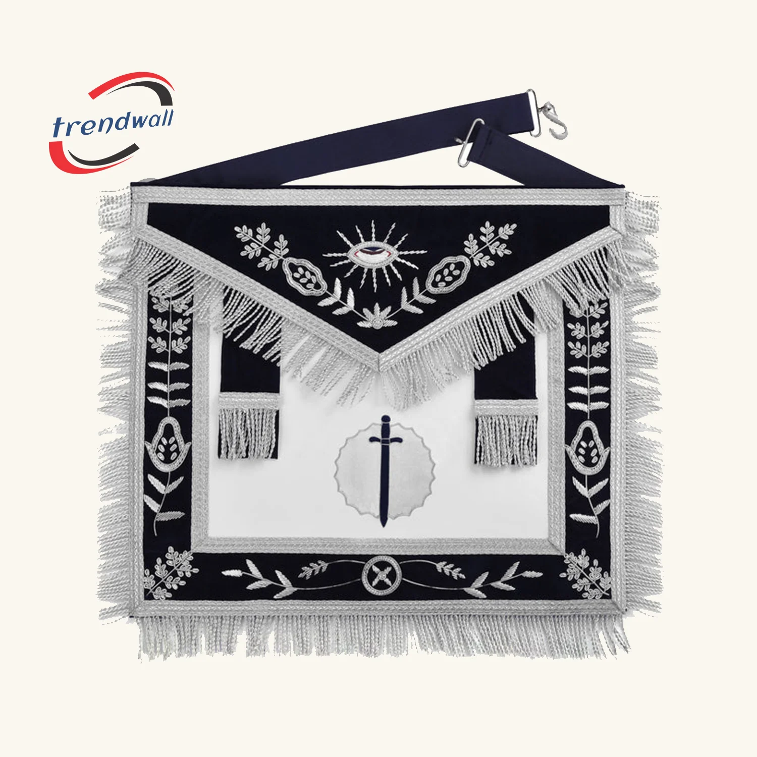 Tyler Blue Lodge Officer Apron - Dark Blue With Silver Hand Embroidery