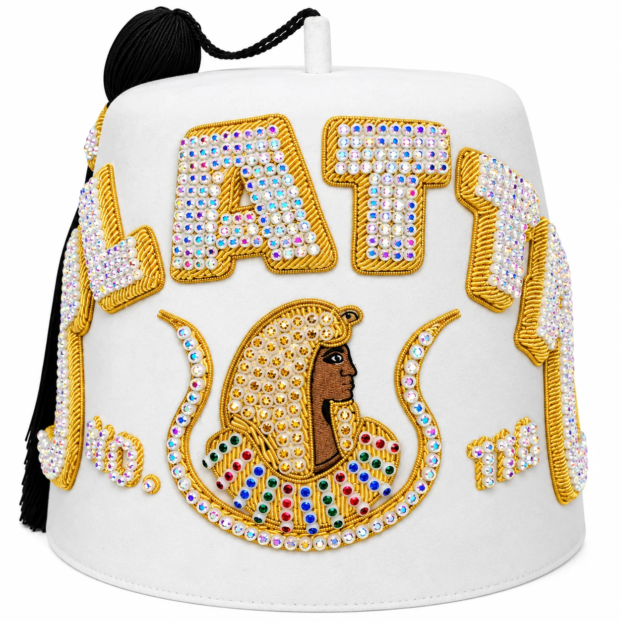 DOI Fez Hat – Custom PLATA Temple Name, Hand Embroidery & Quad-Row Jewels