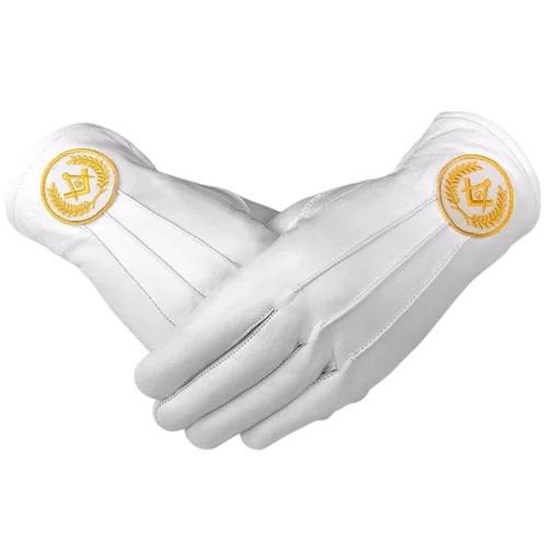 Master Mason Blue Lodge Gloves - Leather + Yellow Square & Compass G