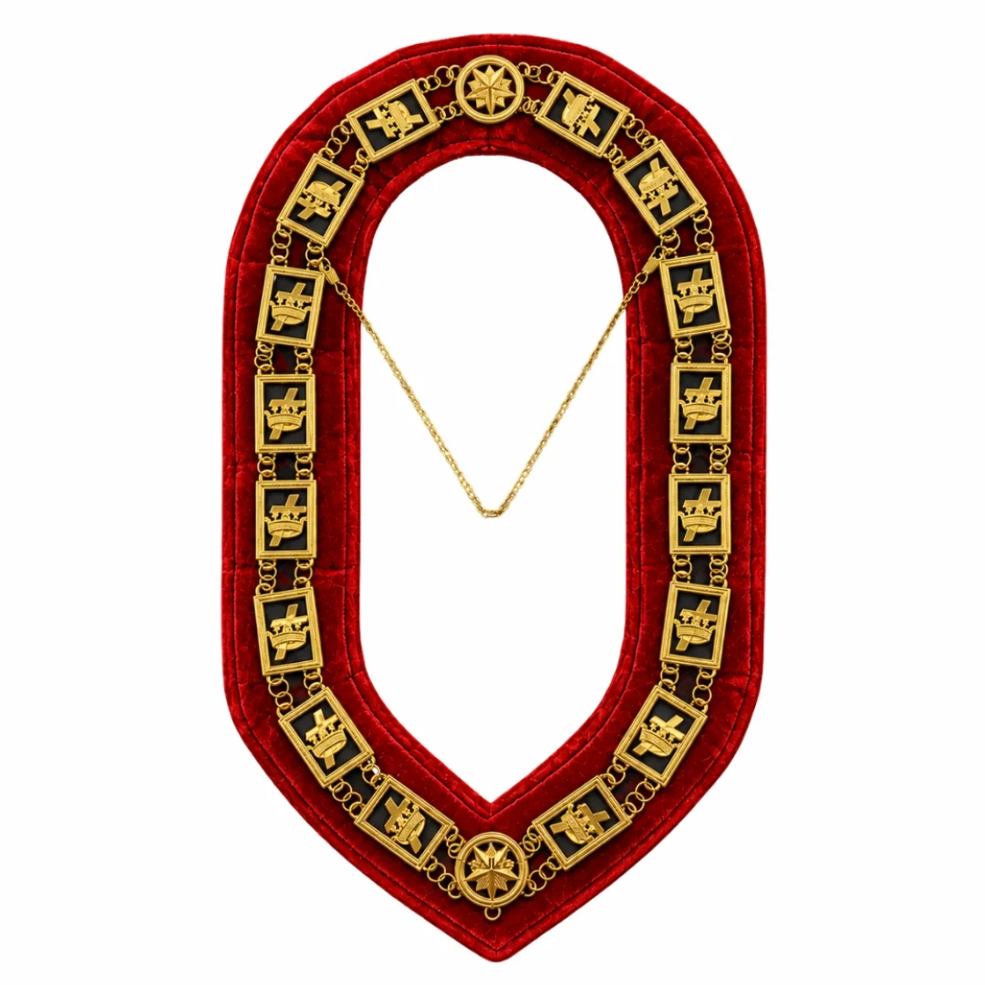 Knights Templar Commandery Chain Collar Gold Plated on Burgundy Velvet