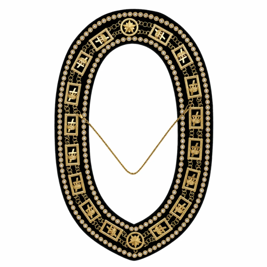 Knights Templar Commandery Chain Collar Black Velvet with Rhinestones