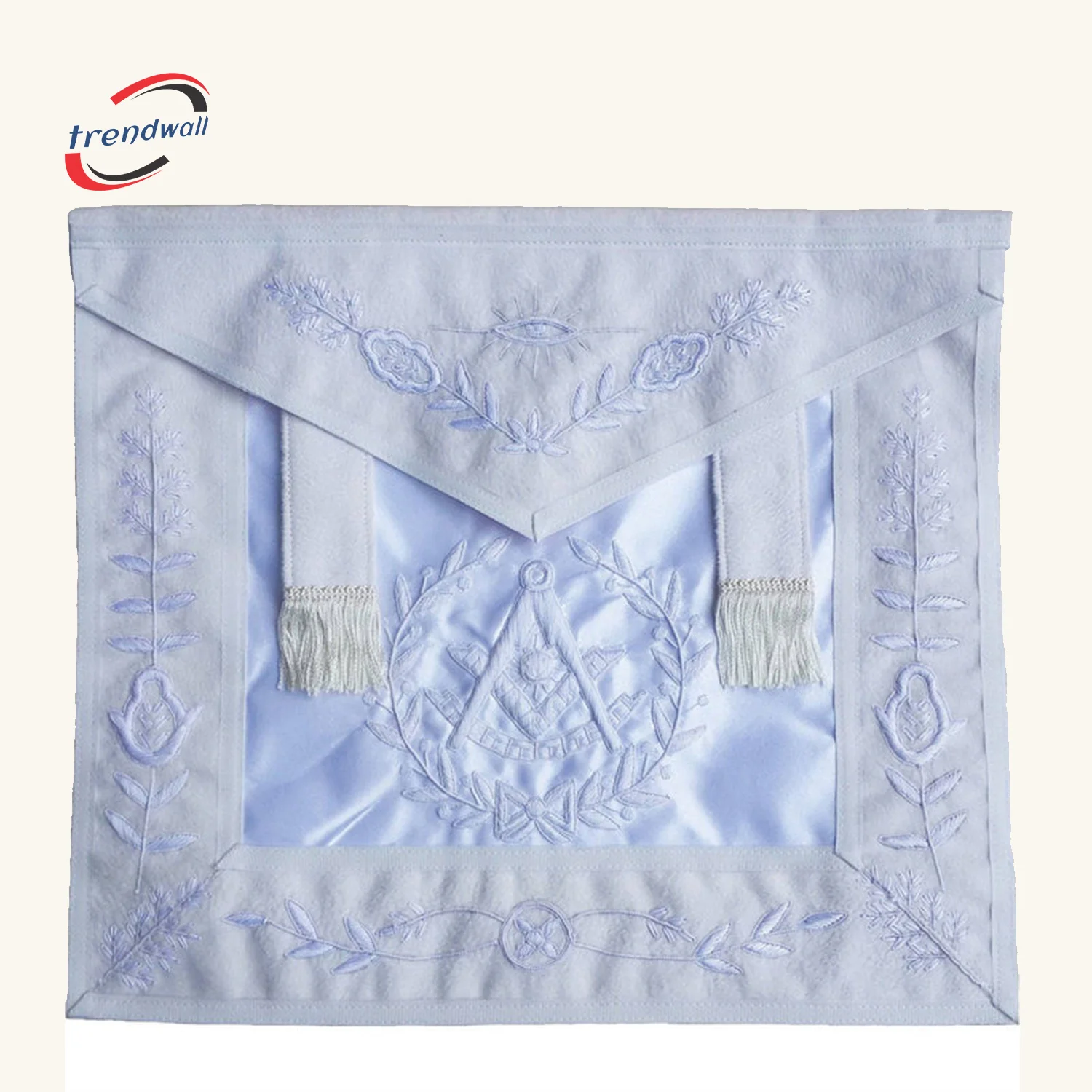 Past Master Blue Lodge Apron - All White with Side Tabs & Wreath