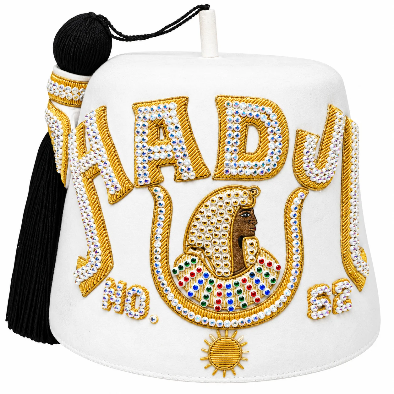 Masonic DOI Fez Hat – Handmade Bullion Embroidery & Double-Row Jewels