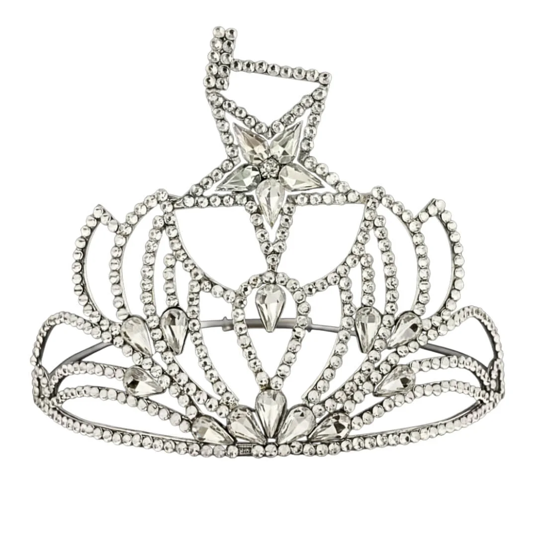 Masonic Grand Matron Clear Star Crown – Star & Crown Design with Silver Rhinestones Beautiful Style