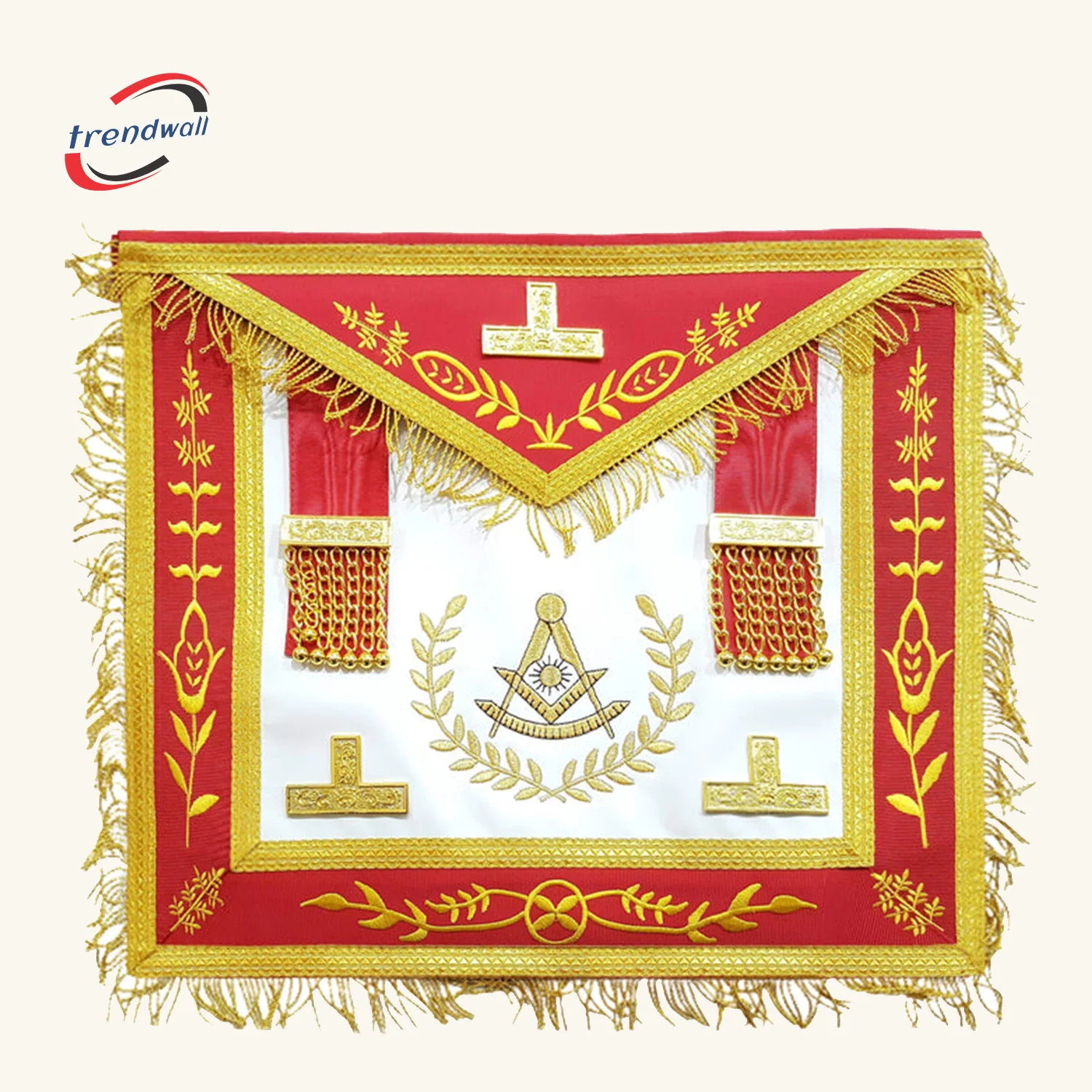 Past Master Blue Lodge Apron - Red with Gold Machine Embroidery