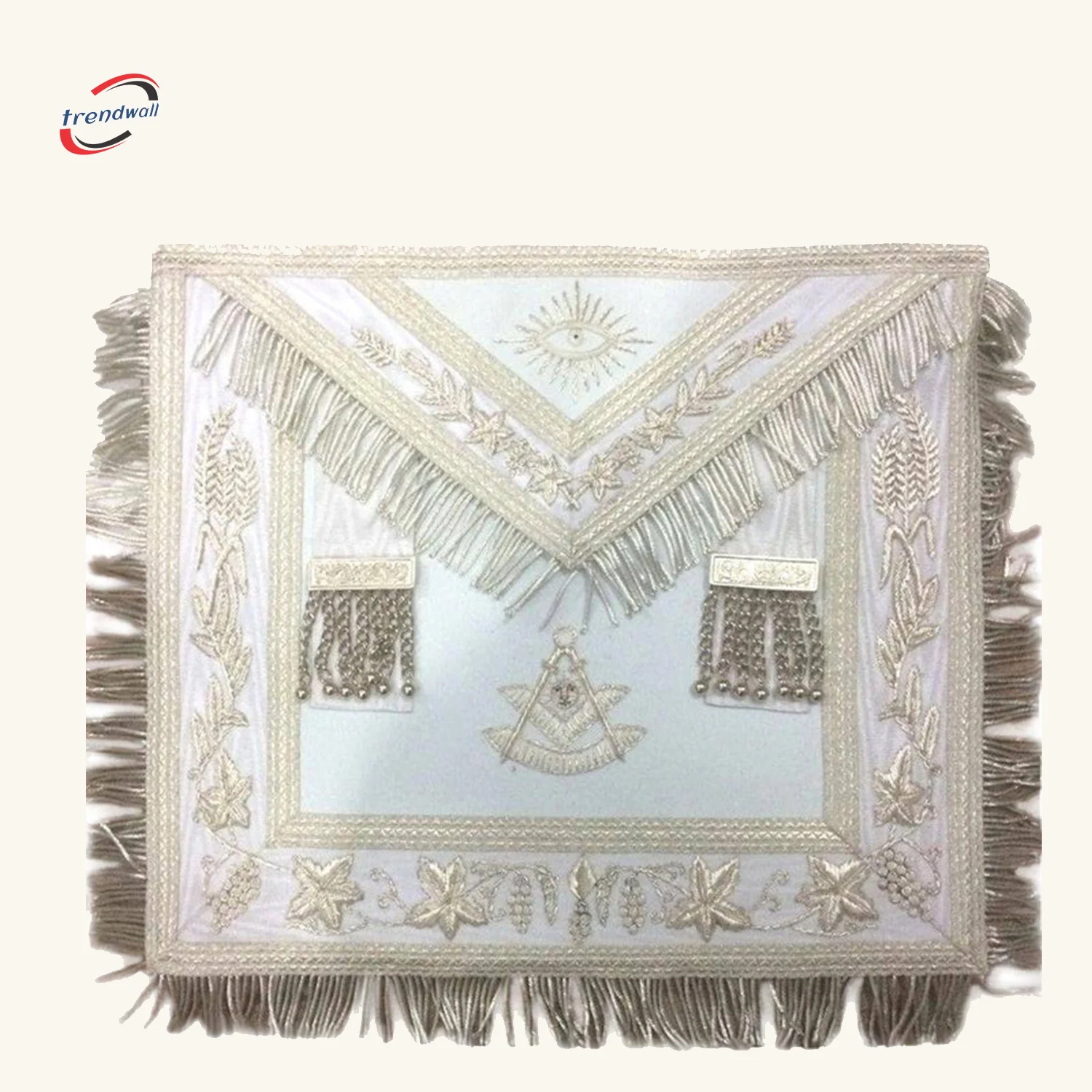 Past Master Blue Lodge Apron - White with Silver Vinework