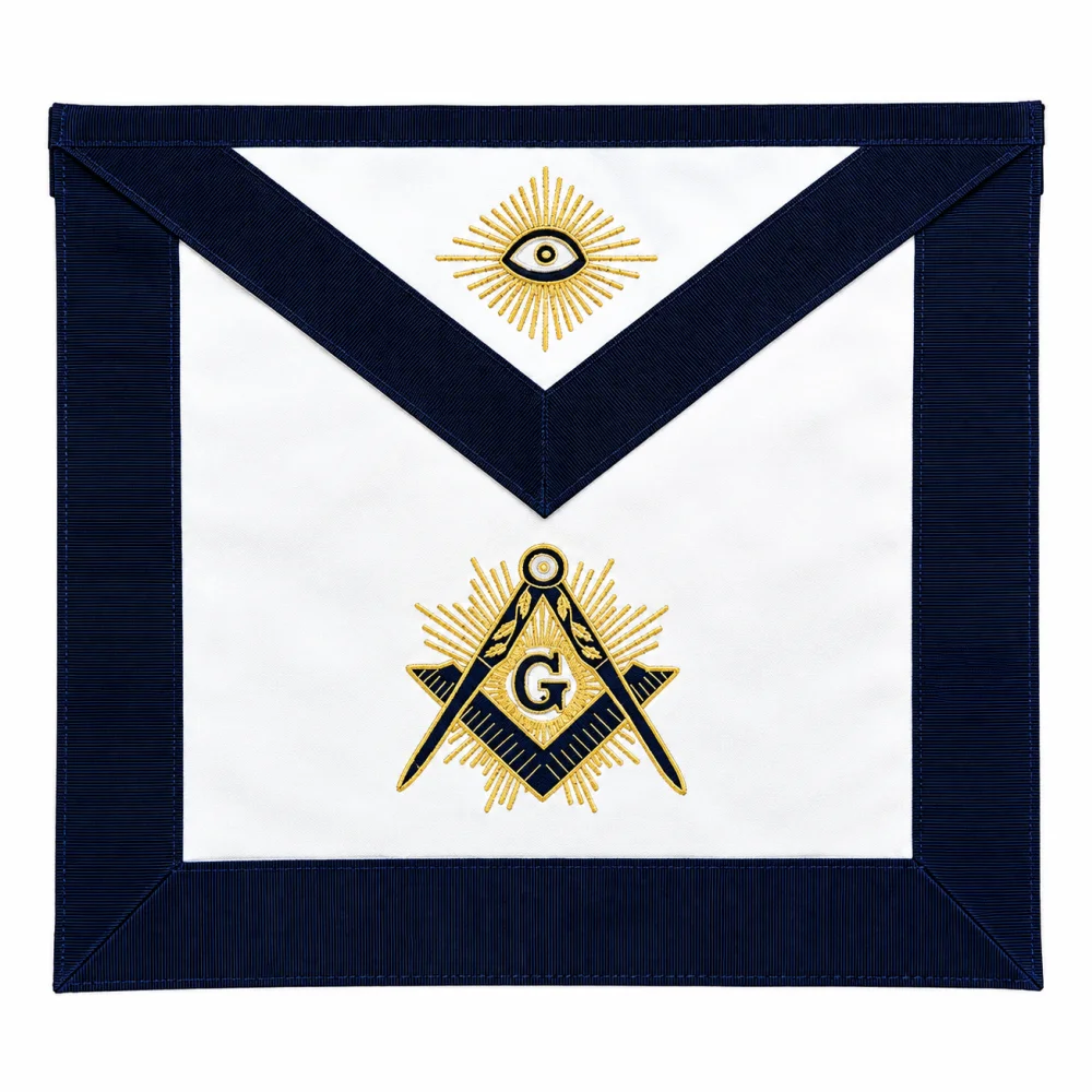 Master Mason Blue Lodge Apron - Navy Velvet with Gold Hand Embroidery