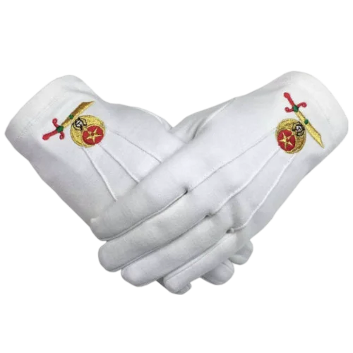 Shriners Gloves - White Cotton Machine Embroidered Emblem