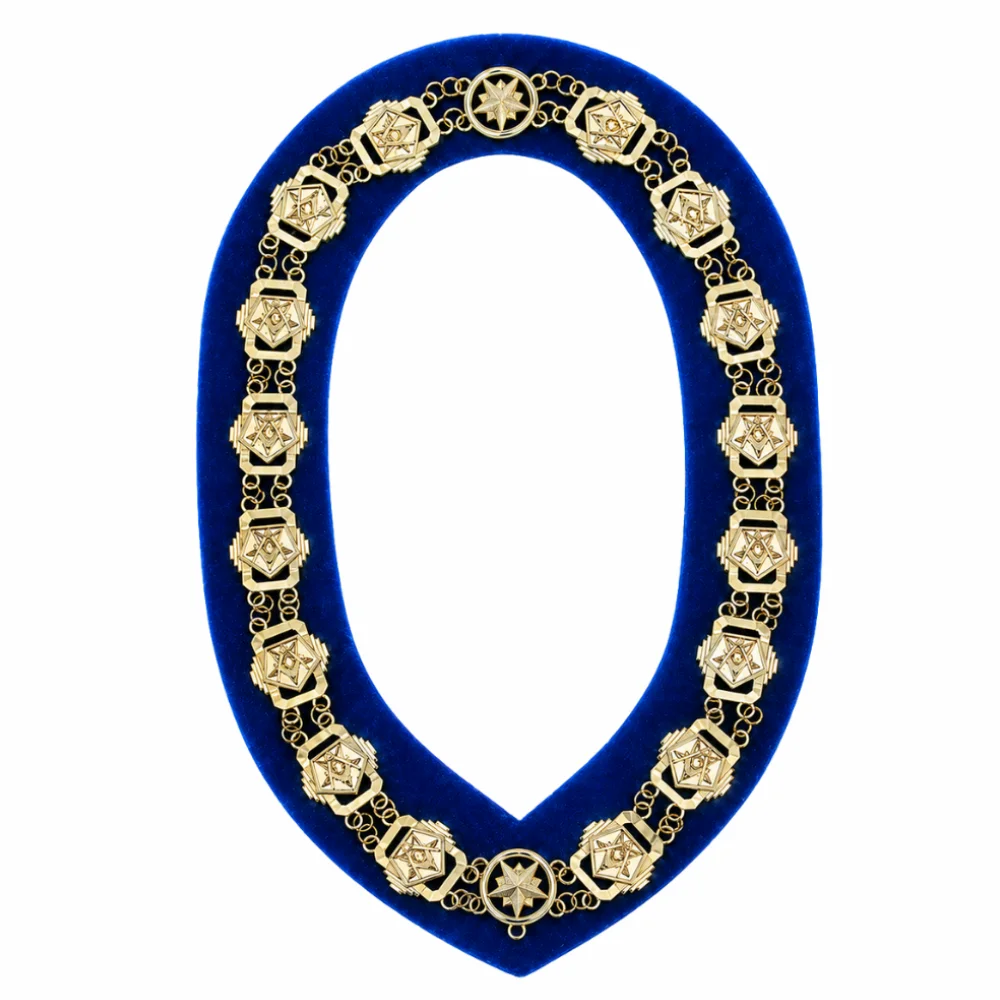 Order of Eastern Star Chain Collar with Square & Compass on Blue Velvet