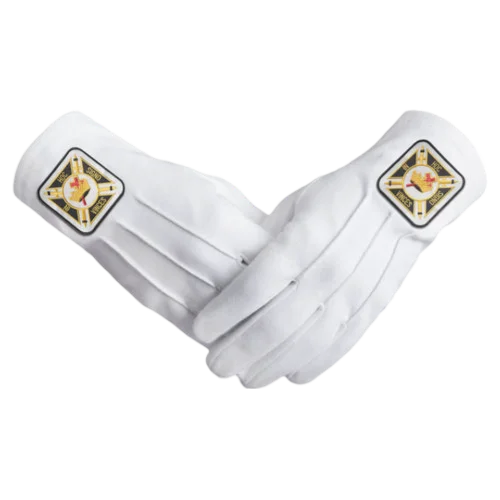 Knights Templar Commandery Gloves - White Cotton with Square Patch