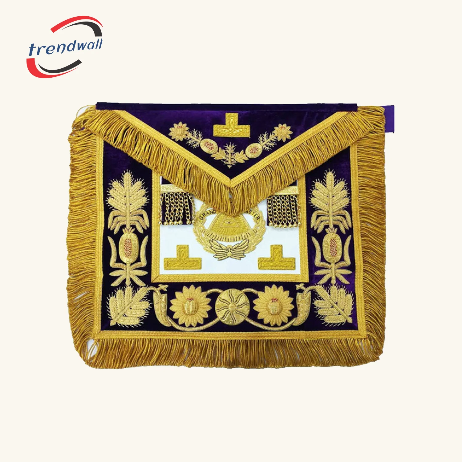 Grand Master Blue Lodge Apron - Purple Gold Hand Embroidery