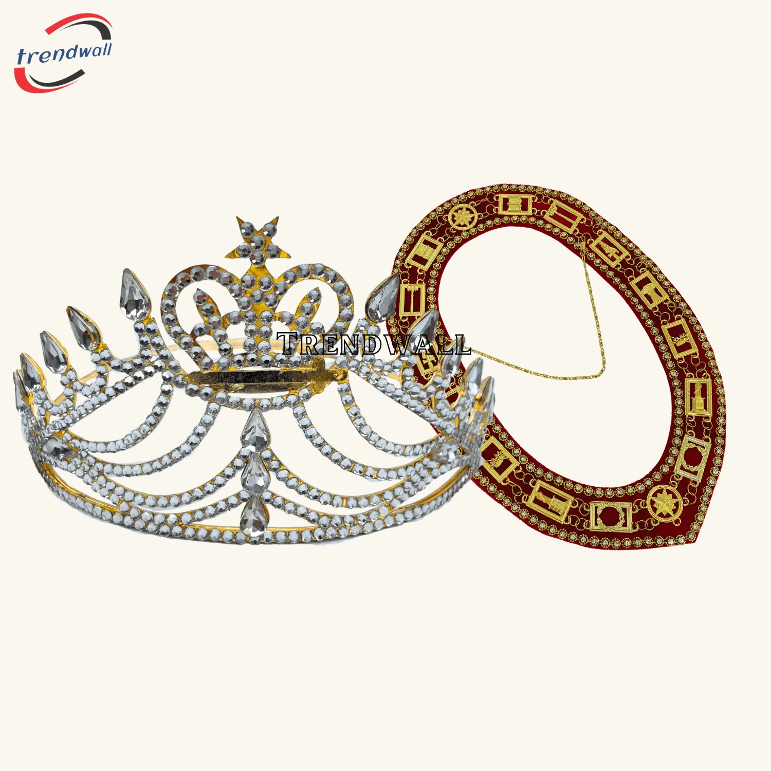 Masonic Amaranth Crown with Chain Collar Best Package in Gold Tone