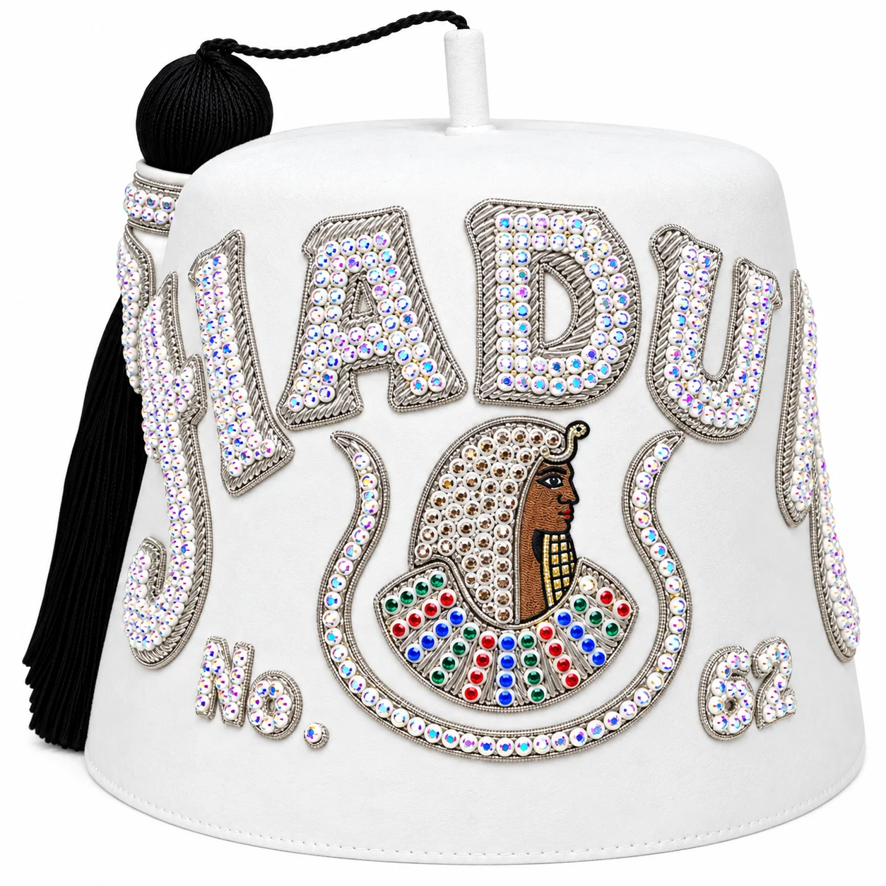 Latest Style DOI Fez Hat – Custom Temple Name, Silver Bullion Embroidery & Rhinestones