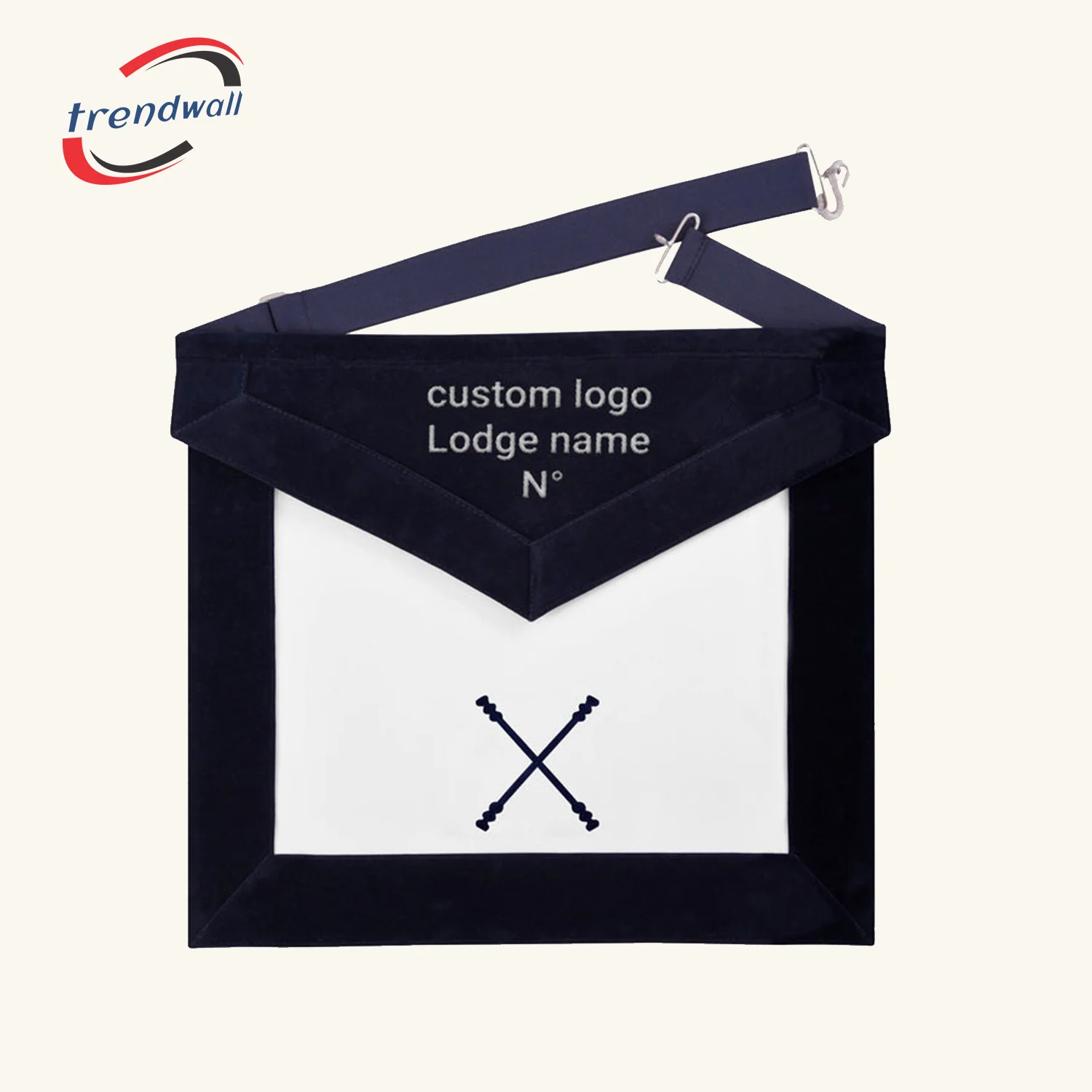 Marshal Blue Lodge Officer Apron - Navy Velvet With Silver Embroidery