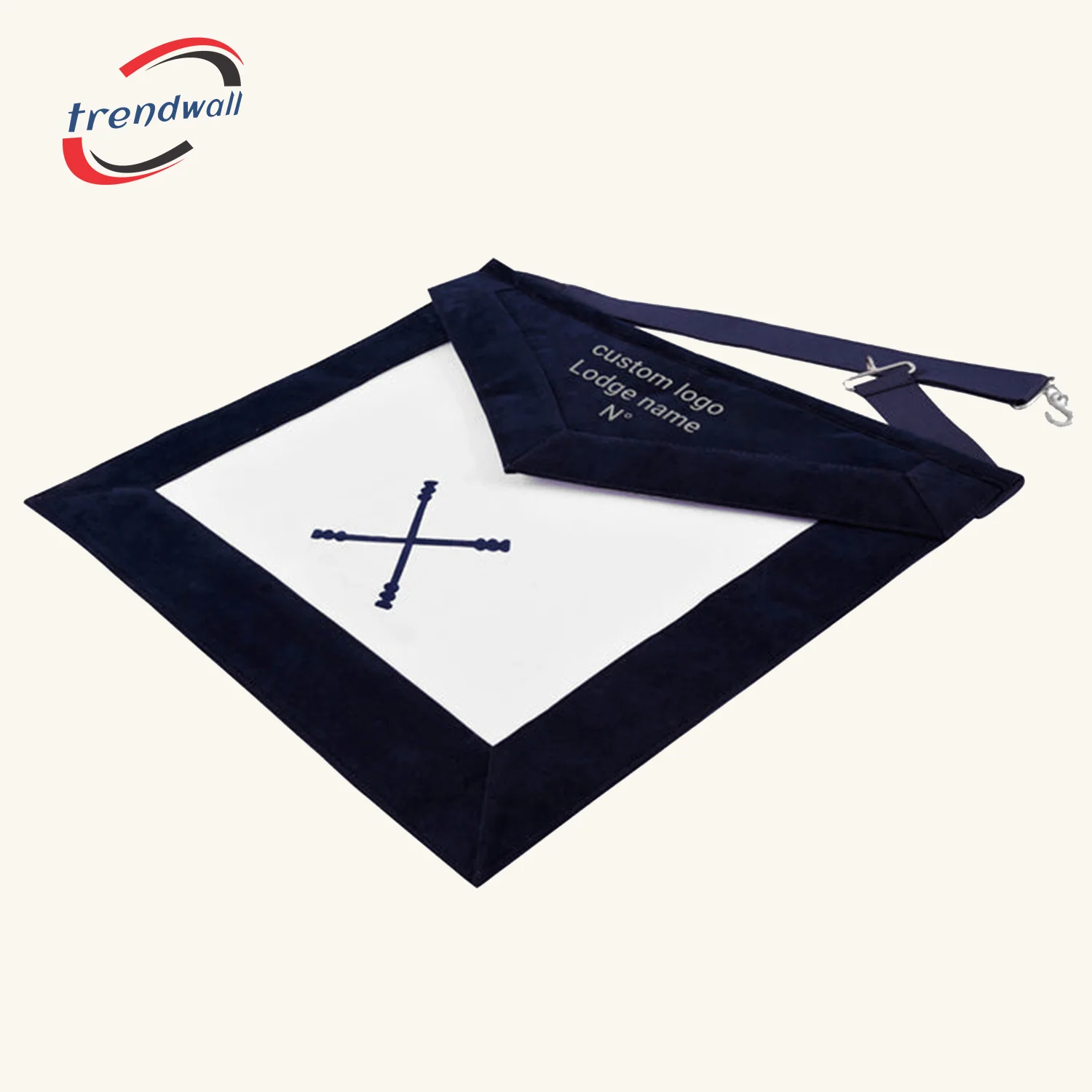 Marshal Blue Lodge Officer Apron - Navy Velvet With Silver Embroidery