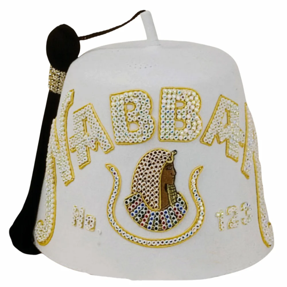 Daughters of Isis Custom Temple Name Fez Hat with Premium Rhinestone Work and Gold Base
