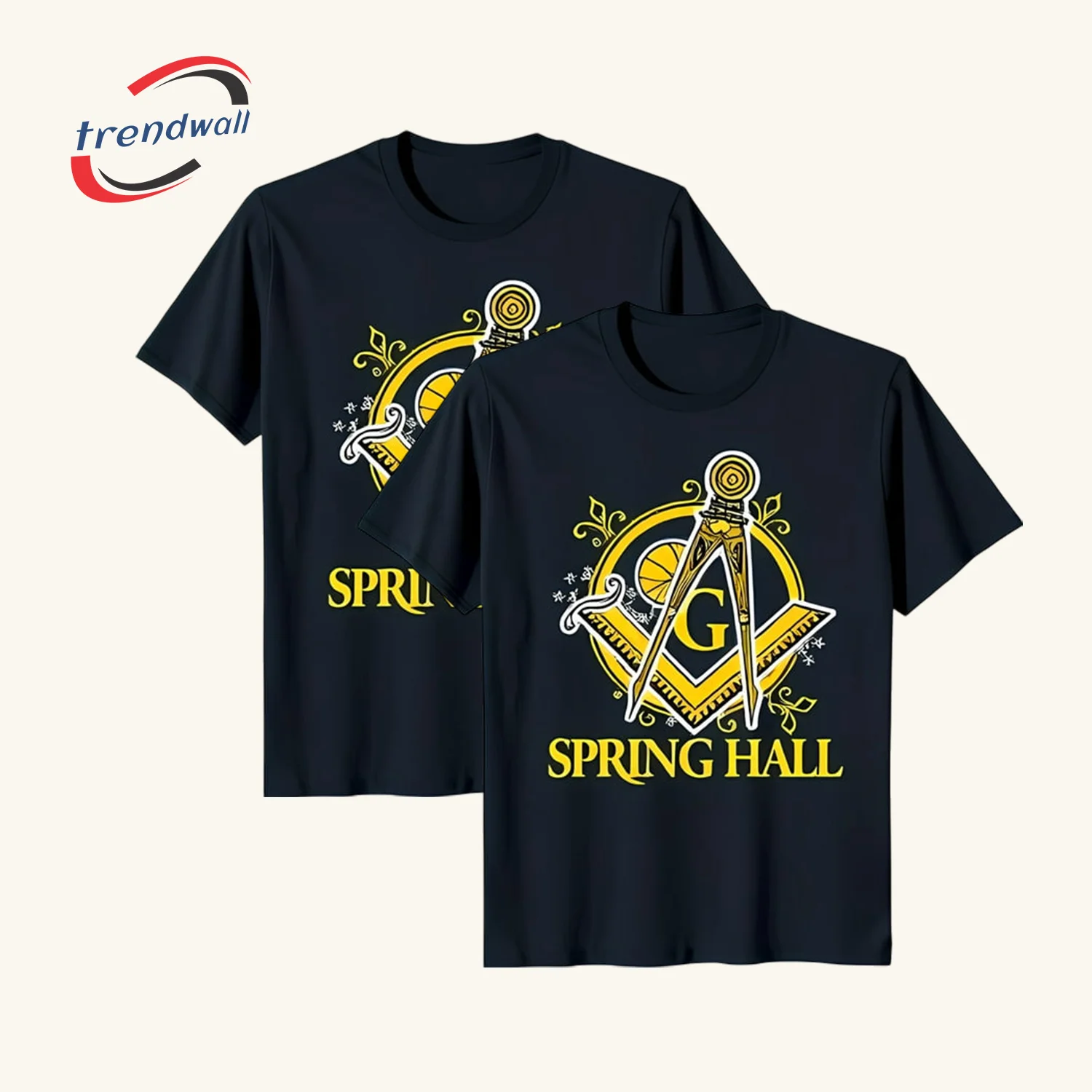 Masonic T-Shirt – Yellow Square Symbol & ‘Spring Hall’ Design