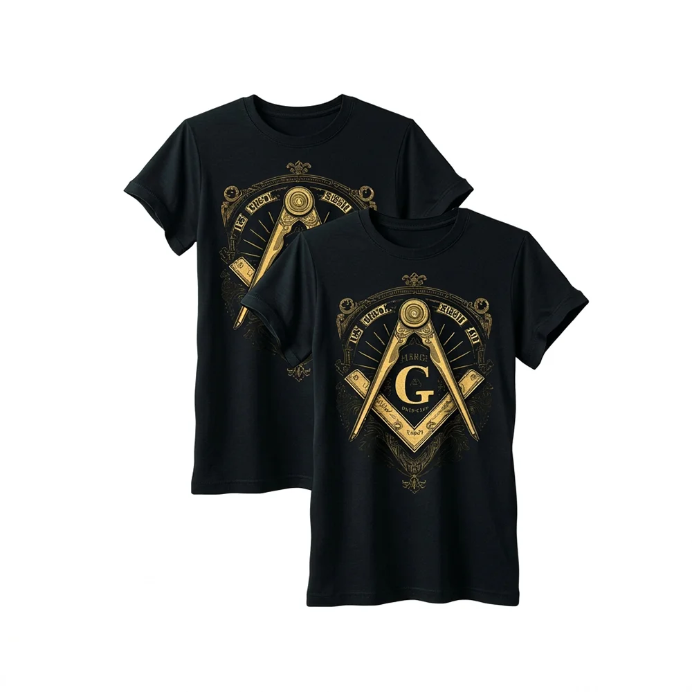 Masonic T-Shirt – Intricate Gold Square & Compass Symbol Unique Design - Custom Lodge or Name Print