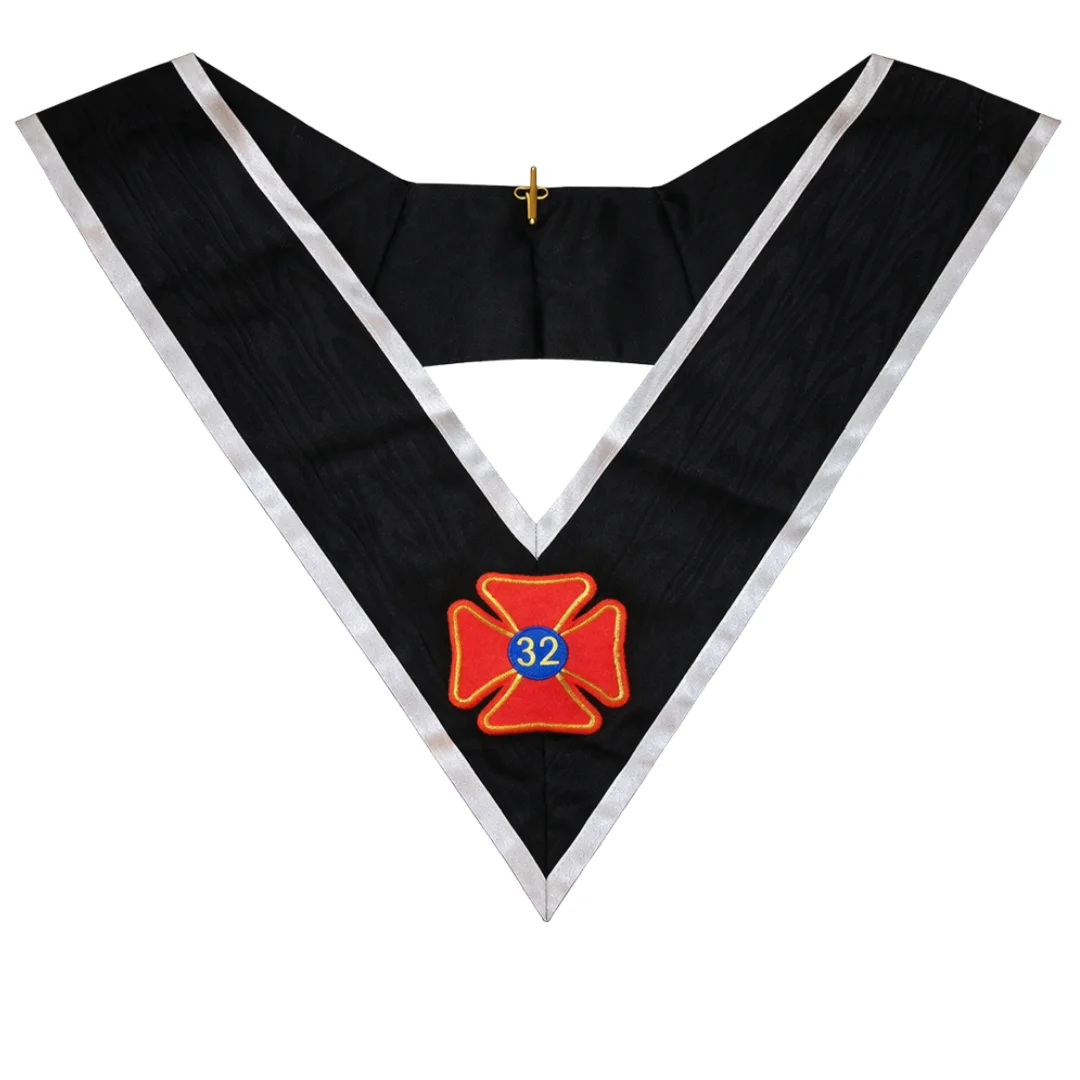 32nd Degree Scottish Rite Collar - Black Moire with White Borders