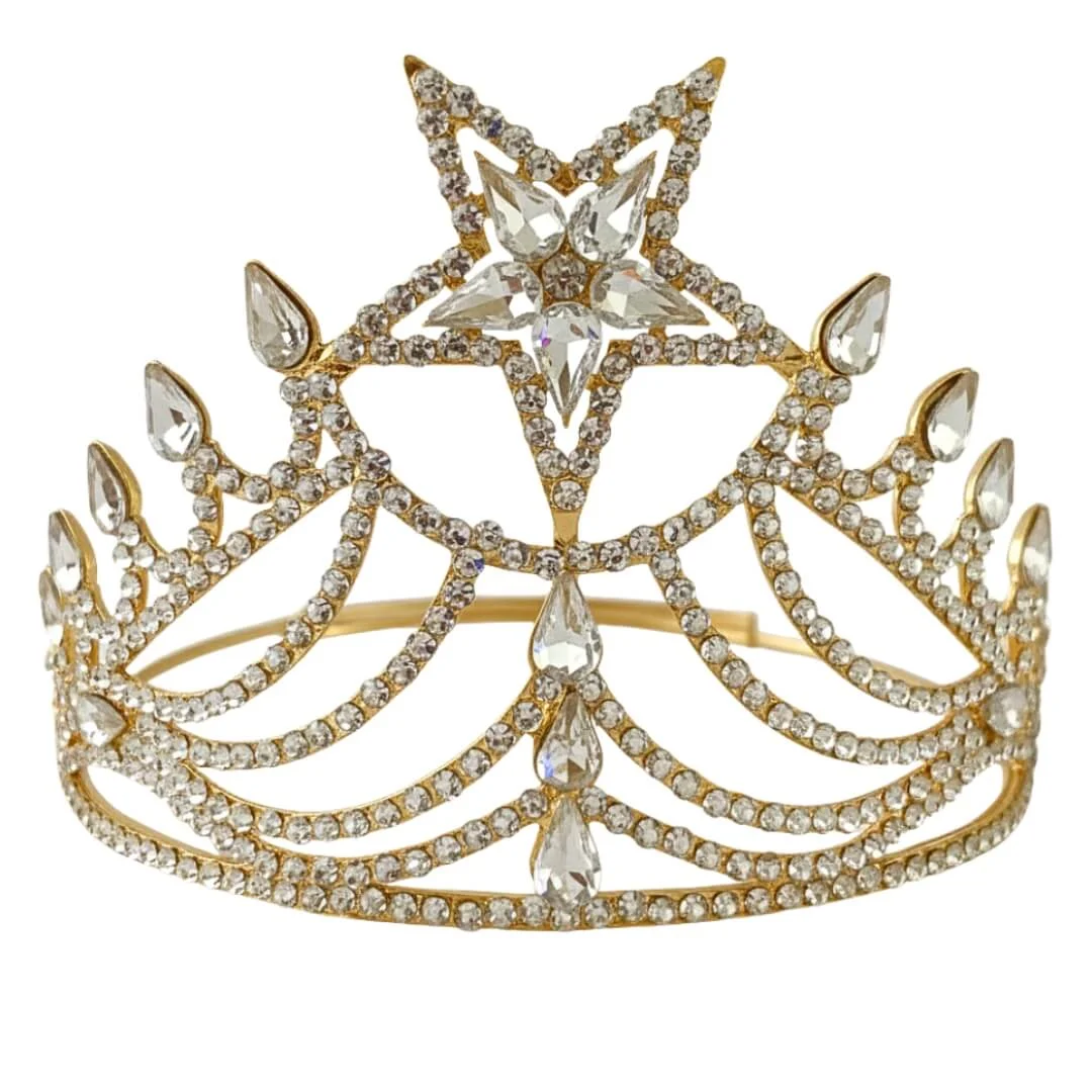 Masonic Grand Matron Clear Star Crown – Gold Tone Adjustable Fit Past Matron Clear Star Crown
