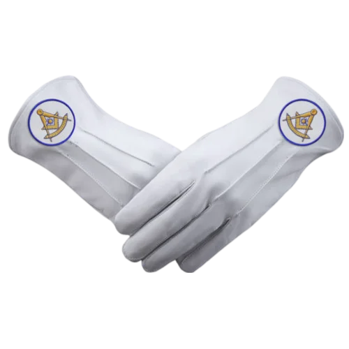 Past Master Blue Lodge California Regulation Gloves, With Blue Borders