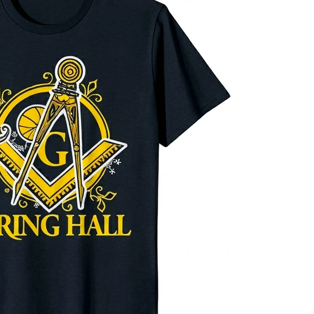 Custom Freemason T-Shirt featuring a yellow Square symbol and Spring Hall design for lodge members.