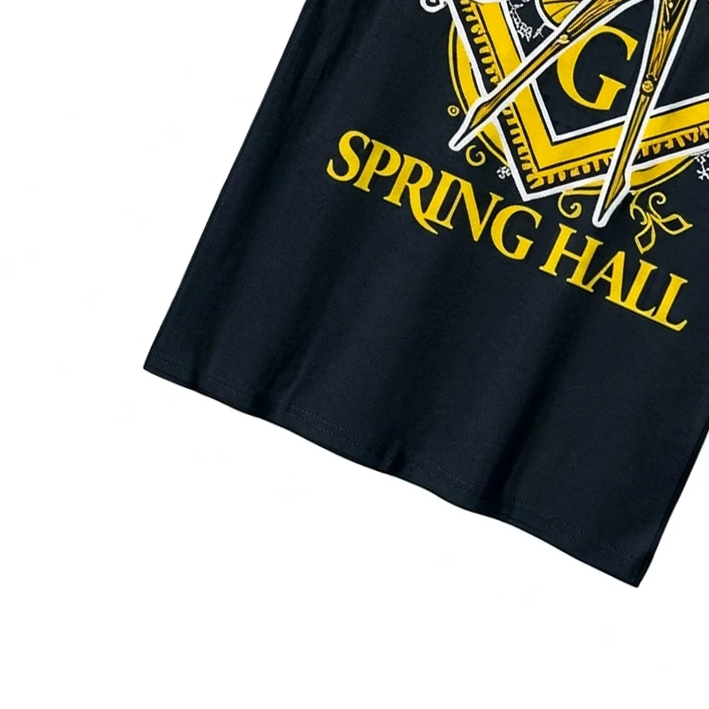 Freemasonry T-Shirt displaying a yellow Square symbol and Spring Hall graphic design.