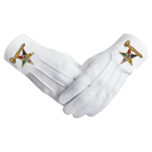 Worthy Matron OES Gloves - Pure White Cotton with Gold Gavel