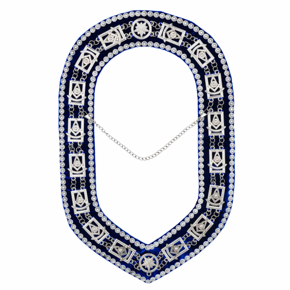 Past Master Blue Lodge Chain Collar Blue Velvet with Rhinestones