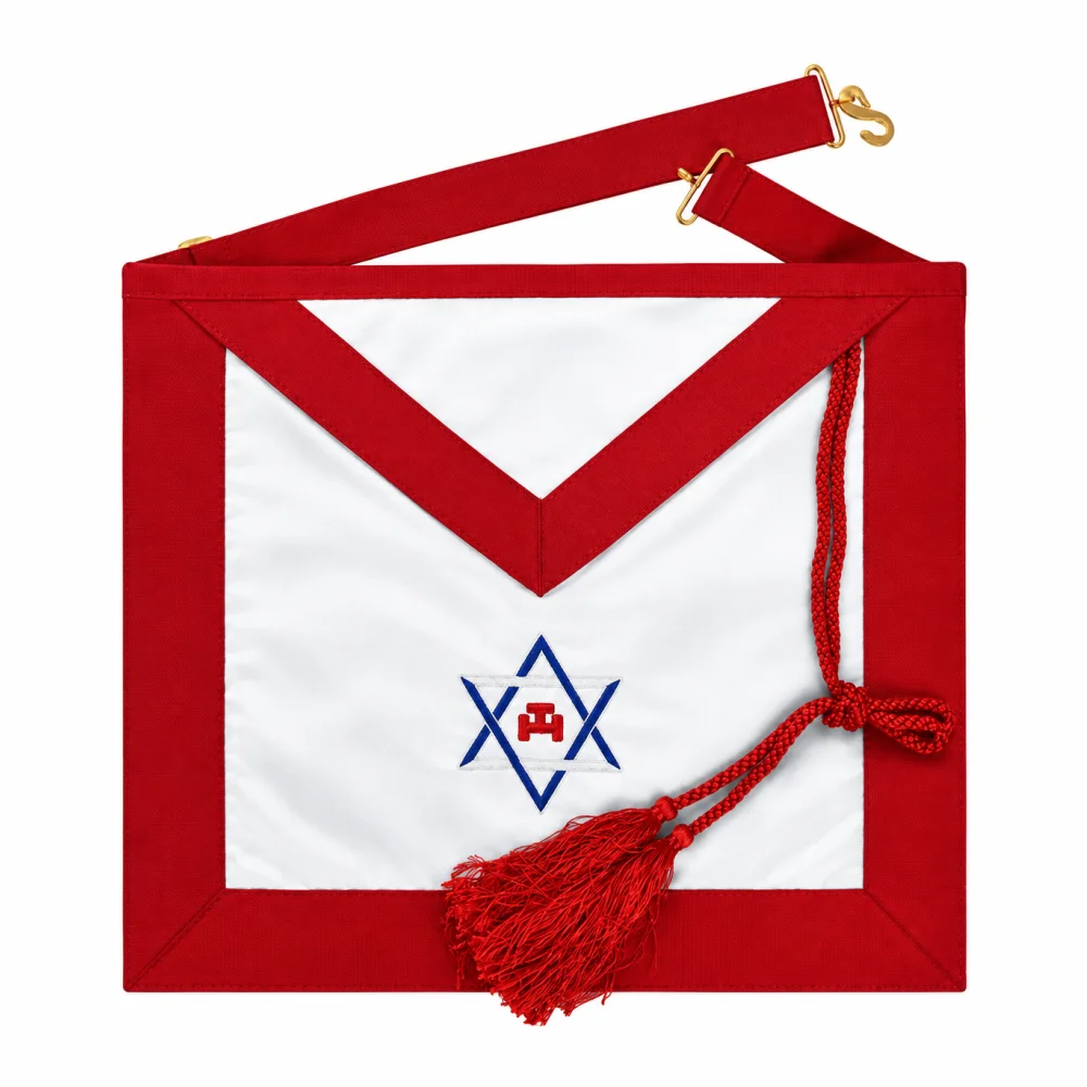 Royal Arch Chapter Apron - Red Ribbon with Triple Tau & Star of David