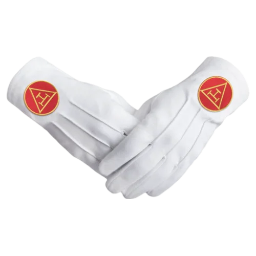 Royal Arch Chapter Gloves - Pure Cotton with Gold & Red Patch