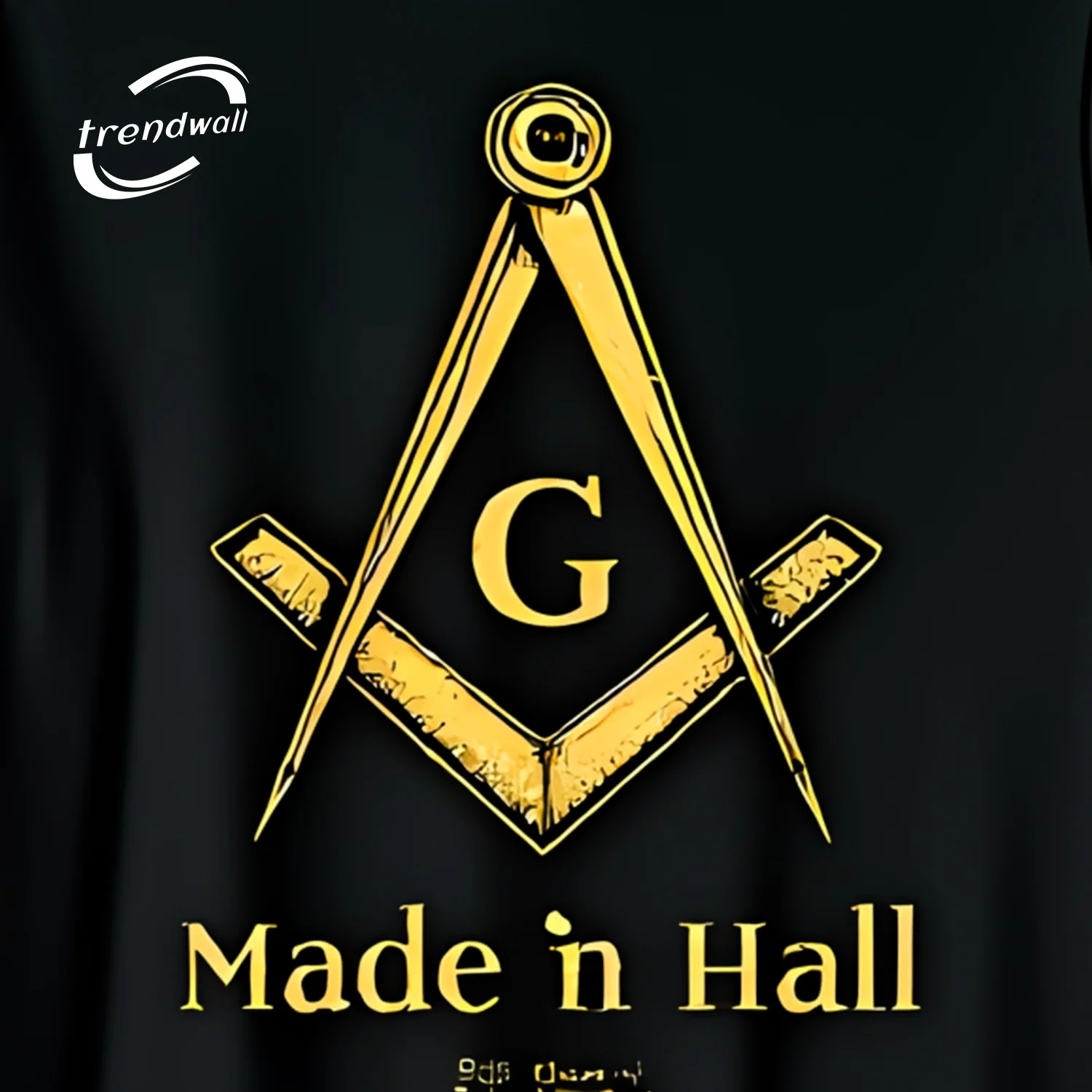 Black Masonic T-Shirt – Gold Compass & Square ‘Made in Hall’ Freemason Design