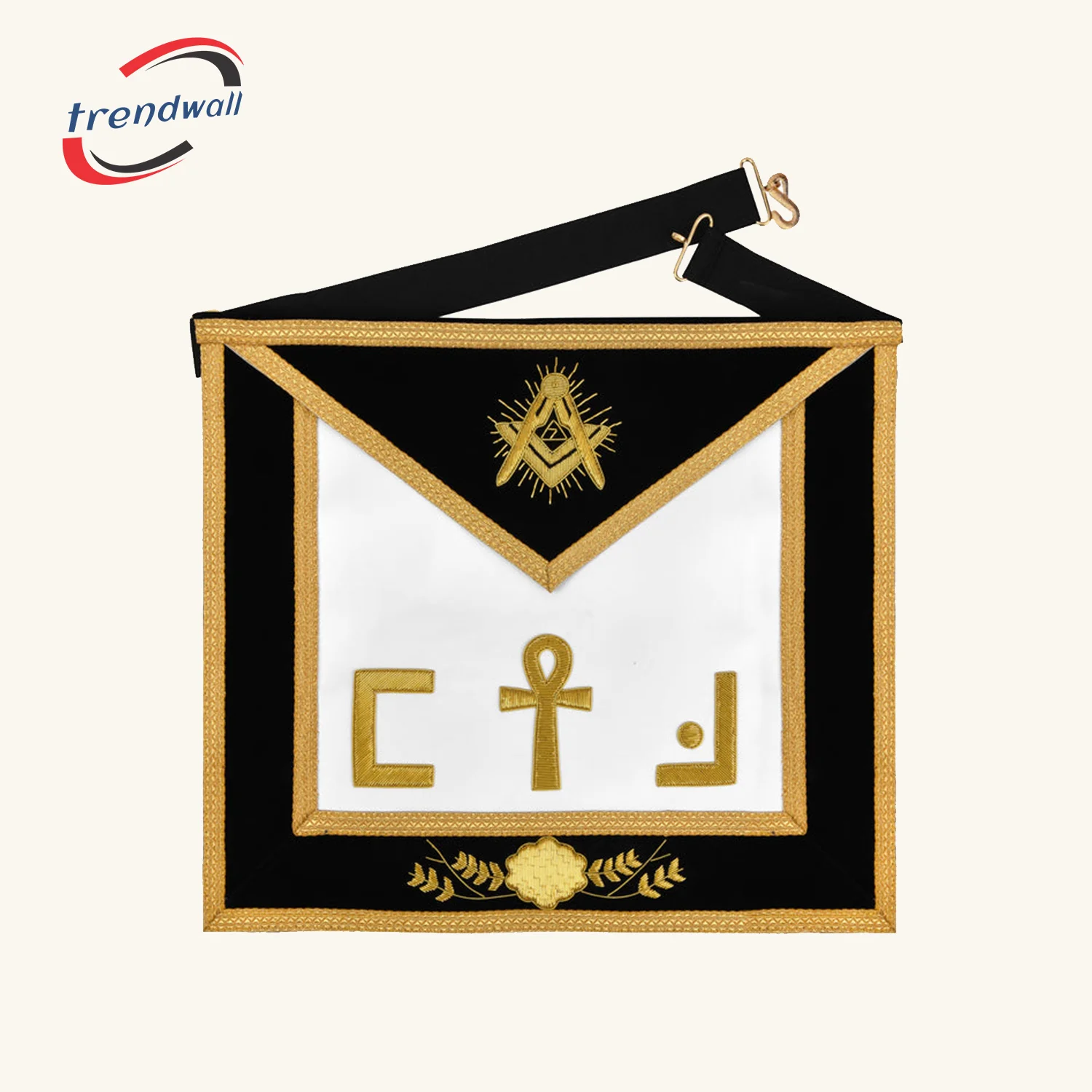 Scottish Rite Apron - Ankh Cross Hand Embroidery Gold Bullion + velvet