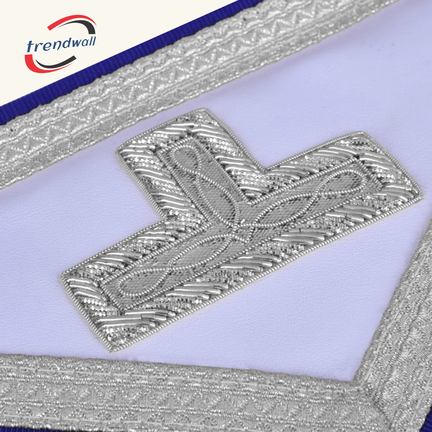 Past Master Blue Lodge Apron - Royal Blue Ribbon With Silver Fringe