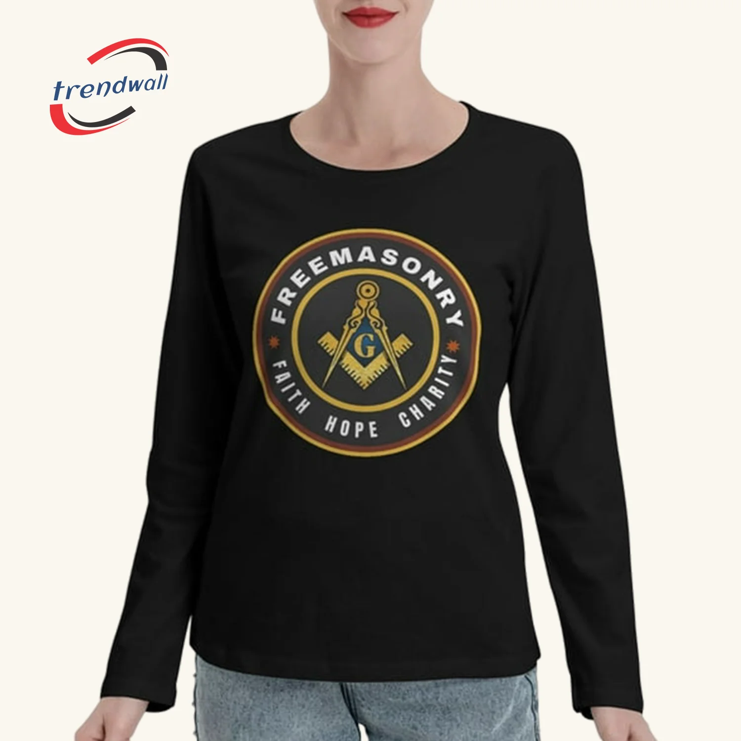 Masonic Women’s Long Sleeve T-Shirt – Faith Hope Charity Freemason Crew Design