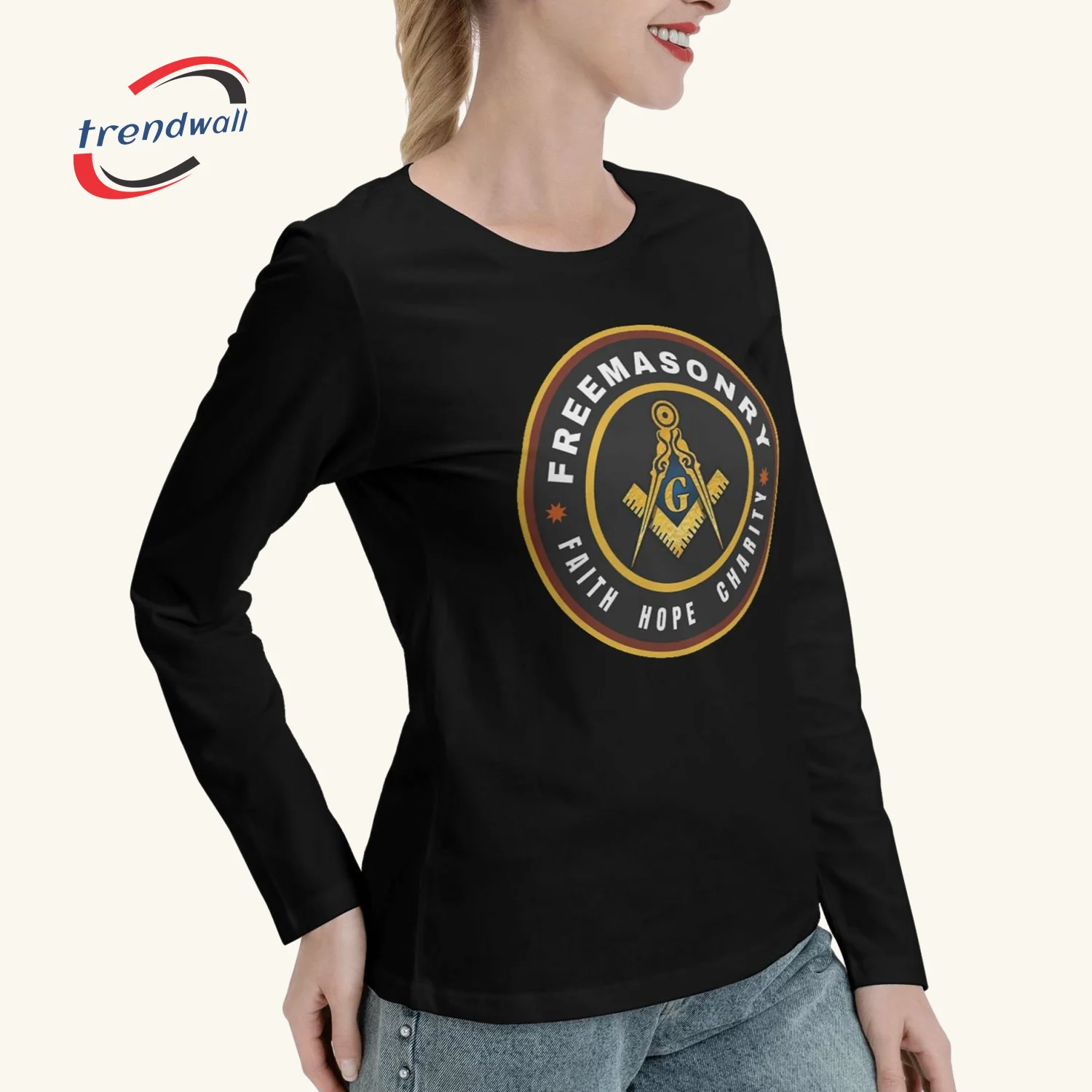 Masonic Women’s Long Sleeve T-Shirt – Faith Hope Charity Freemason Crew Design