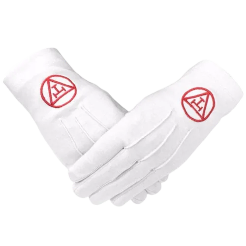 Royal Arch Chapter Gloves - White Cotton with Red Triple Tau Insignia