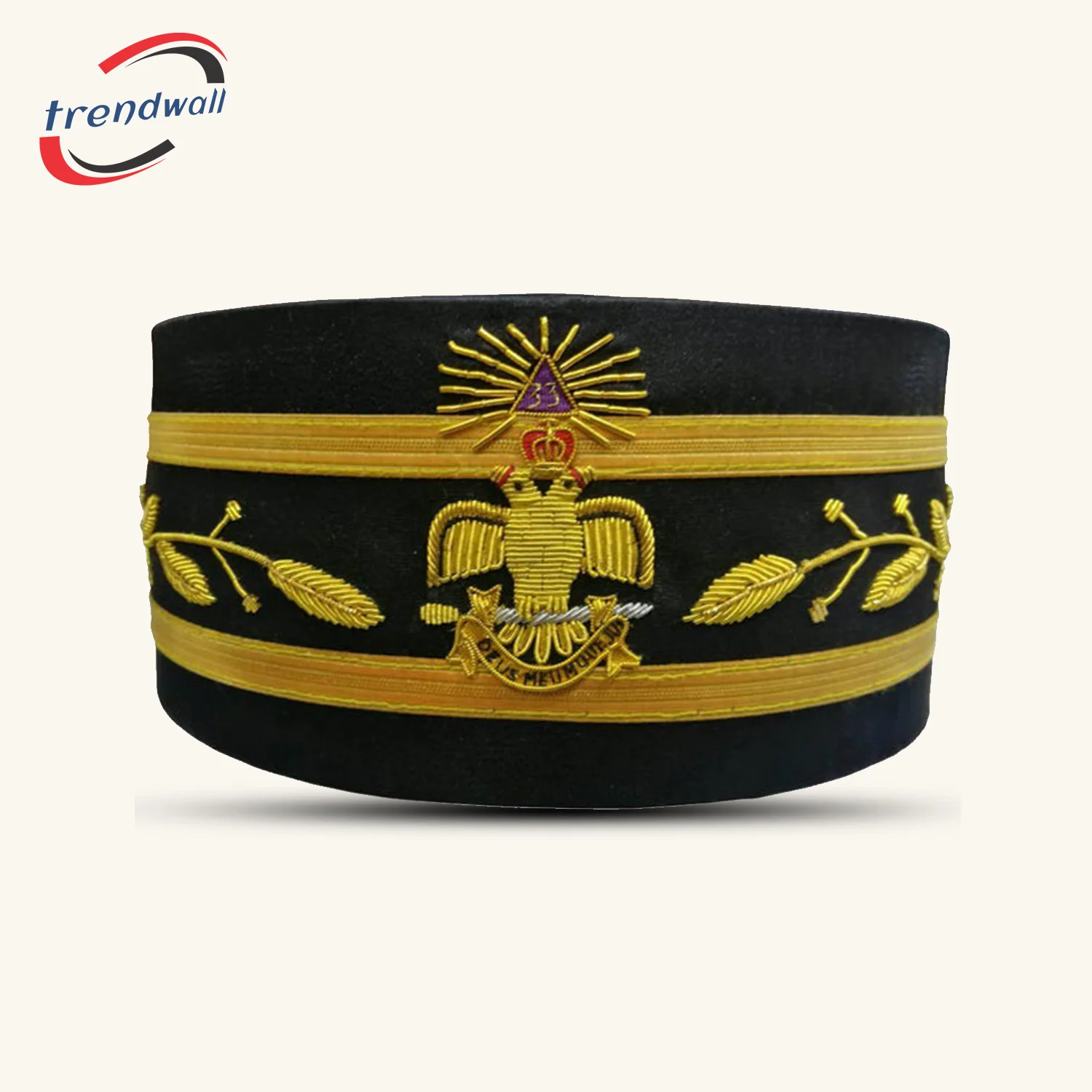 33rd Degree Scottish Rite Crown Cap - Wings Down Black Hand Embroidery