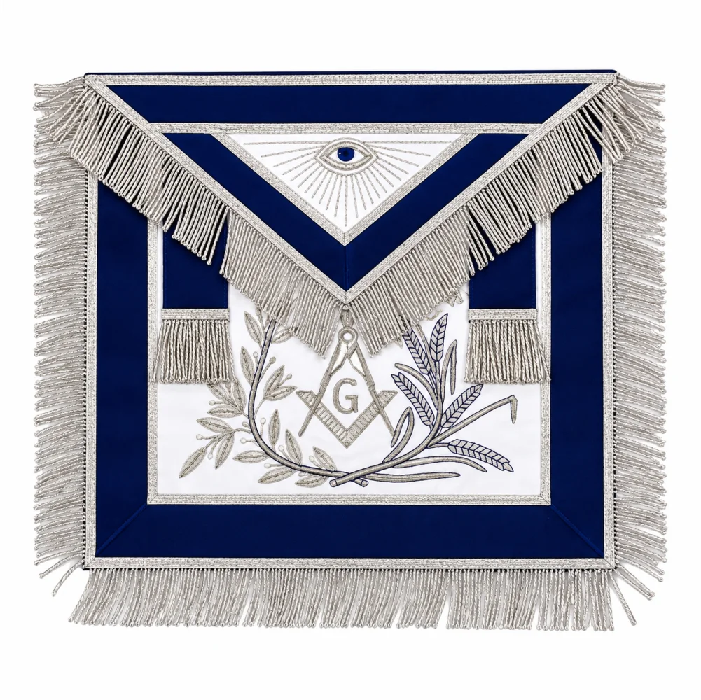 Master Mason Blue Lodge Apron - Blue Velvet with Silver Fringe