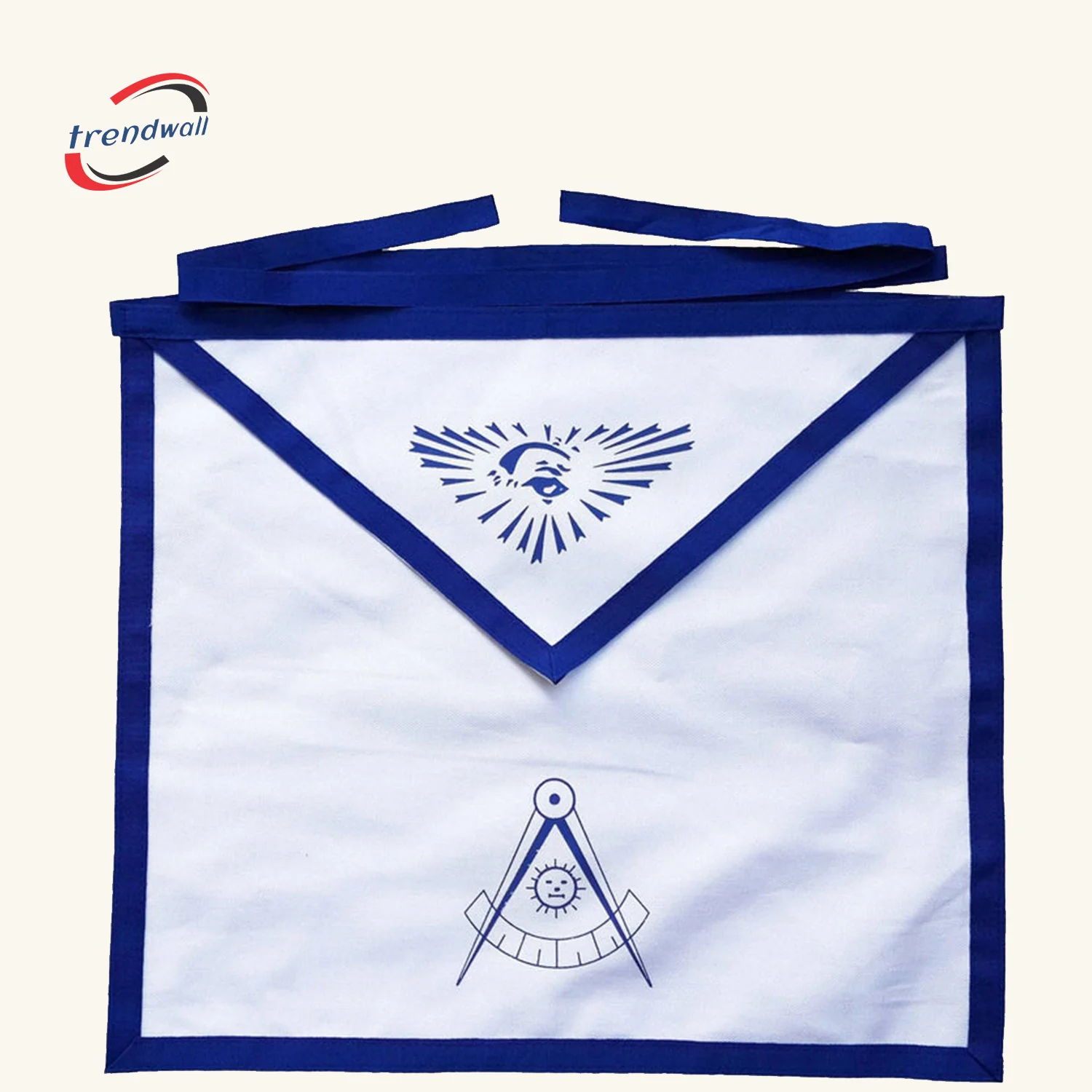 Past Master Blue Lodge Apron - White Duck Cotton + Royal Blue Ribbon