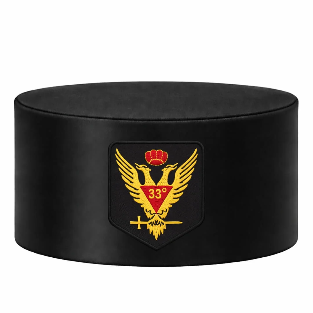 33rd Degree Scottish Rite Crown Cap, Black Rayon + Wings Up Red & Gold