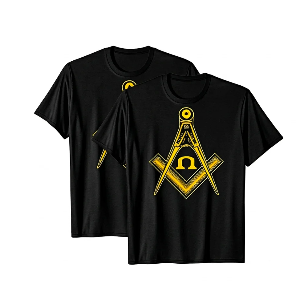 Black Masonic T-Shirt – Yellow Square & Compass Symbol Design - Custom Lodge or Name Print