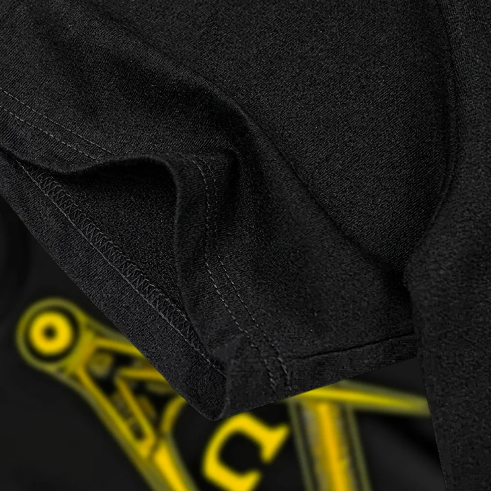 Masonic gift T-Shirt in black with yellow Square and Compass design for lodge members.