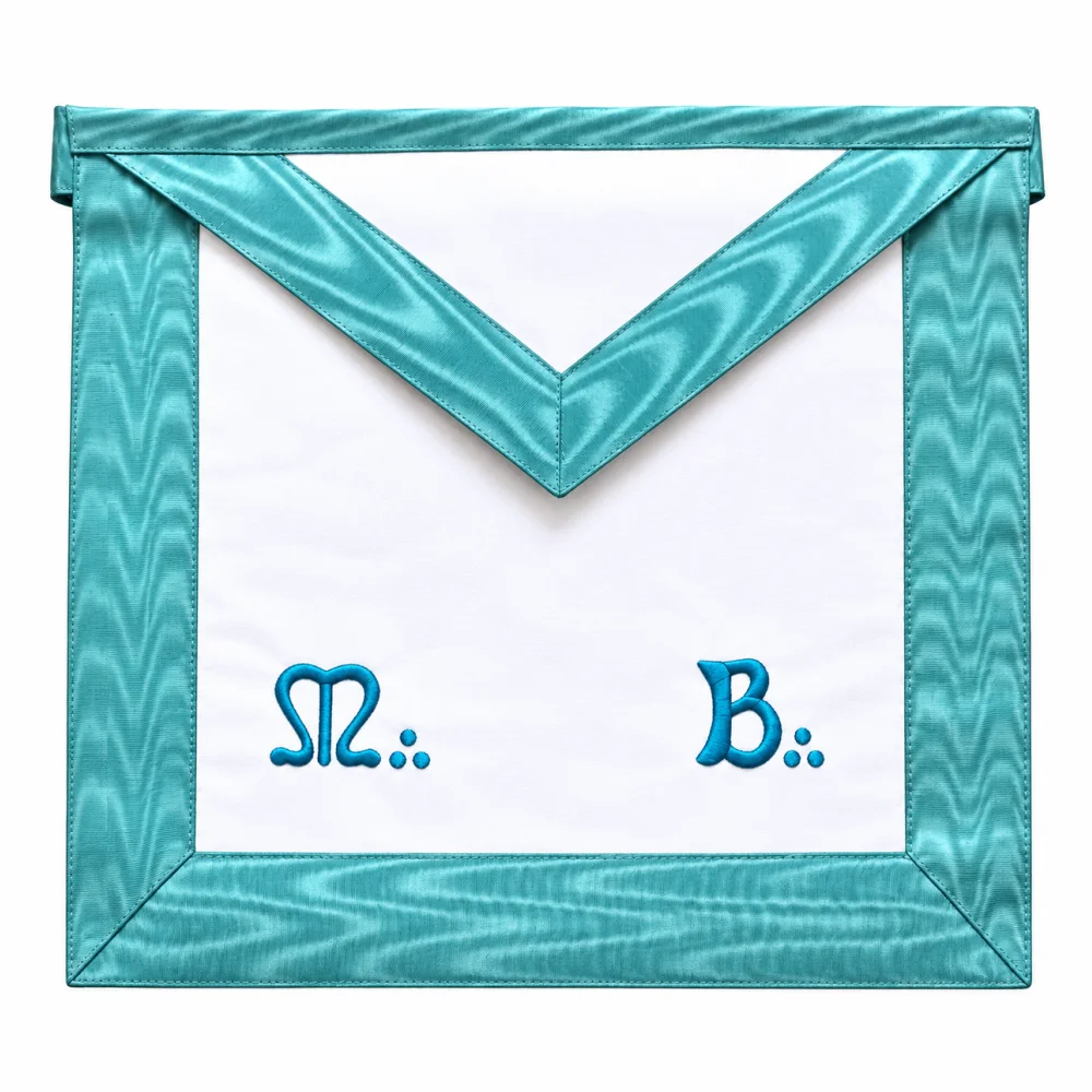 Master Mason Blue Lodge French Apron - White & Sky Blue Moire