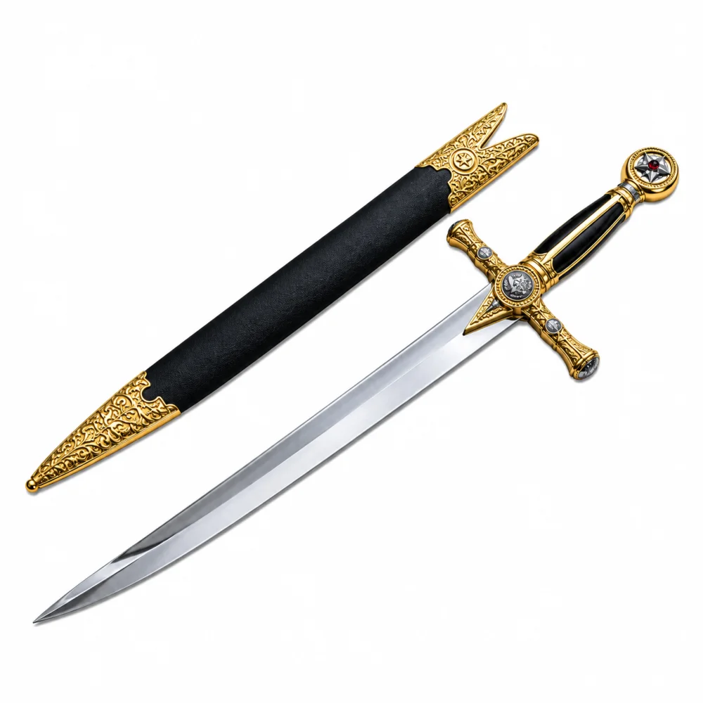 FELLOWCRAFT BLUE LODGE SWORD - SQUARE COMPASS KNIFE W SCABBARD GOLD