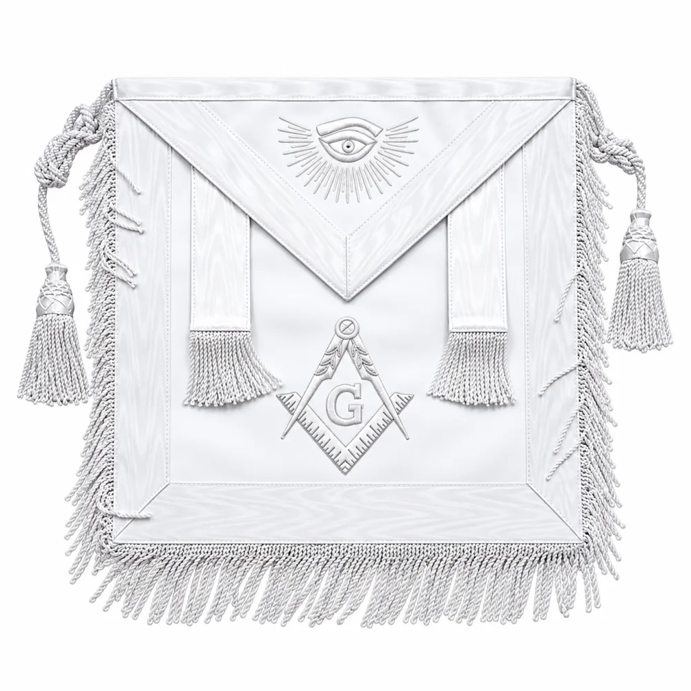 Master Mason Blue Lodge Apron - All White with Tassels & Cords