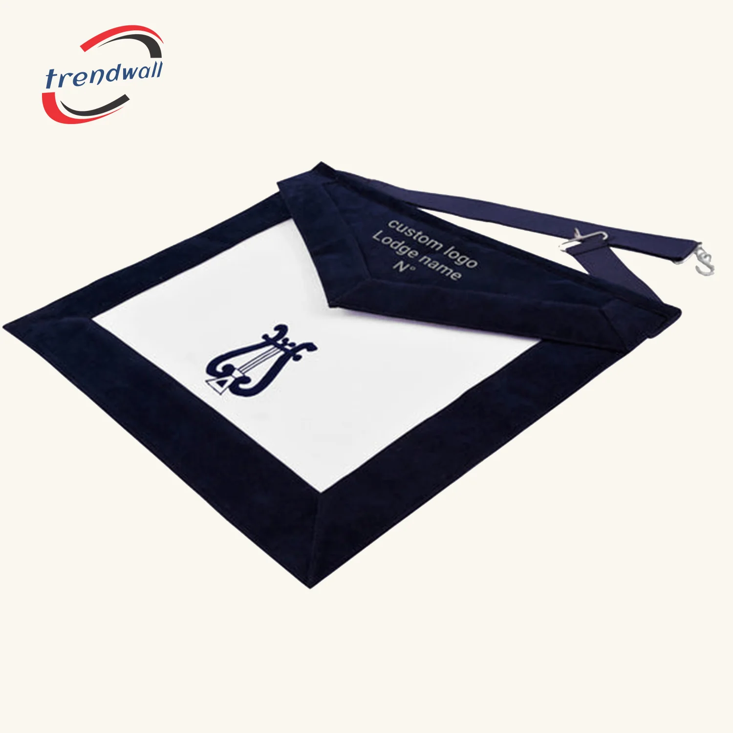 Organist Blue Lodge Officer Apron - Navy Velvet With Silver Embroidery