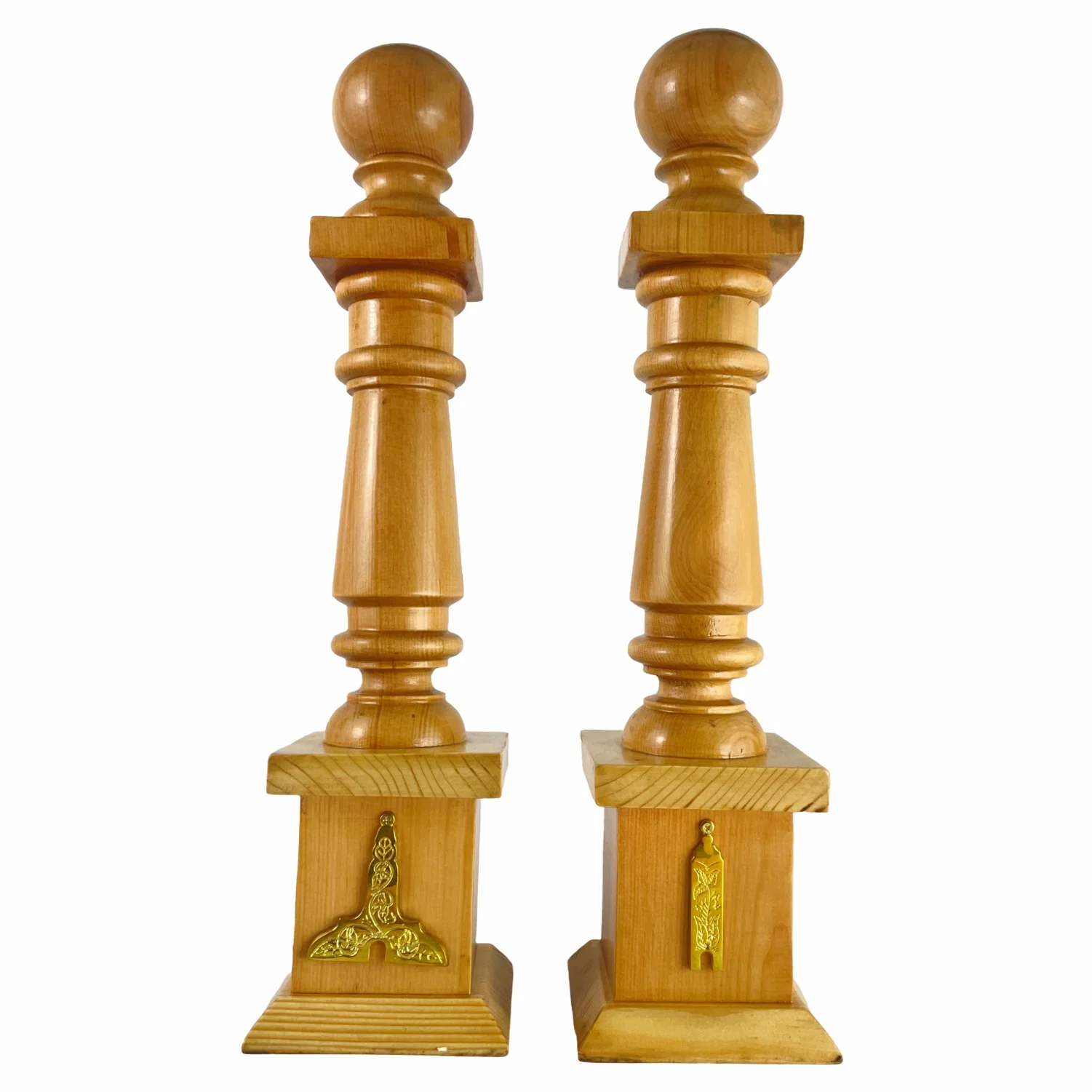 Masonic Columns with Senior & Junior Warden Emblem Natural Pinewood