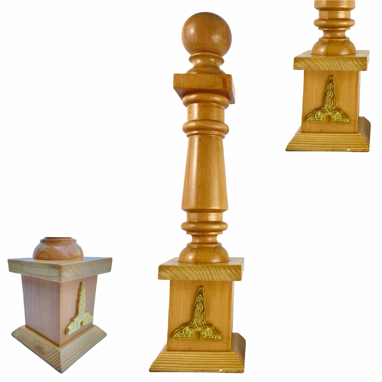 Masonic Columns with Senior & Junior Warden Emblem Natural Pinewood